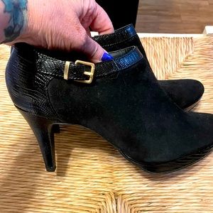 Like new. Suede and lizard embossed 3” heel booty.